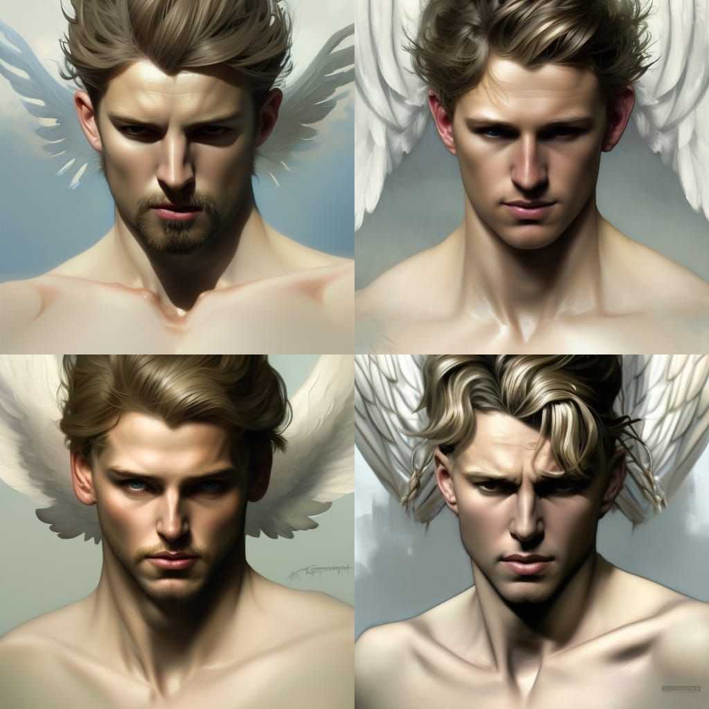 Fearsome Angel Man Portrait in Hyperdetailed Digital Art