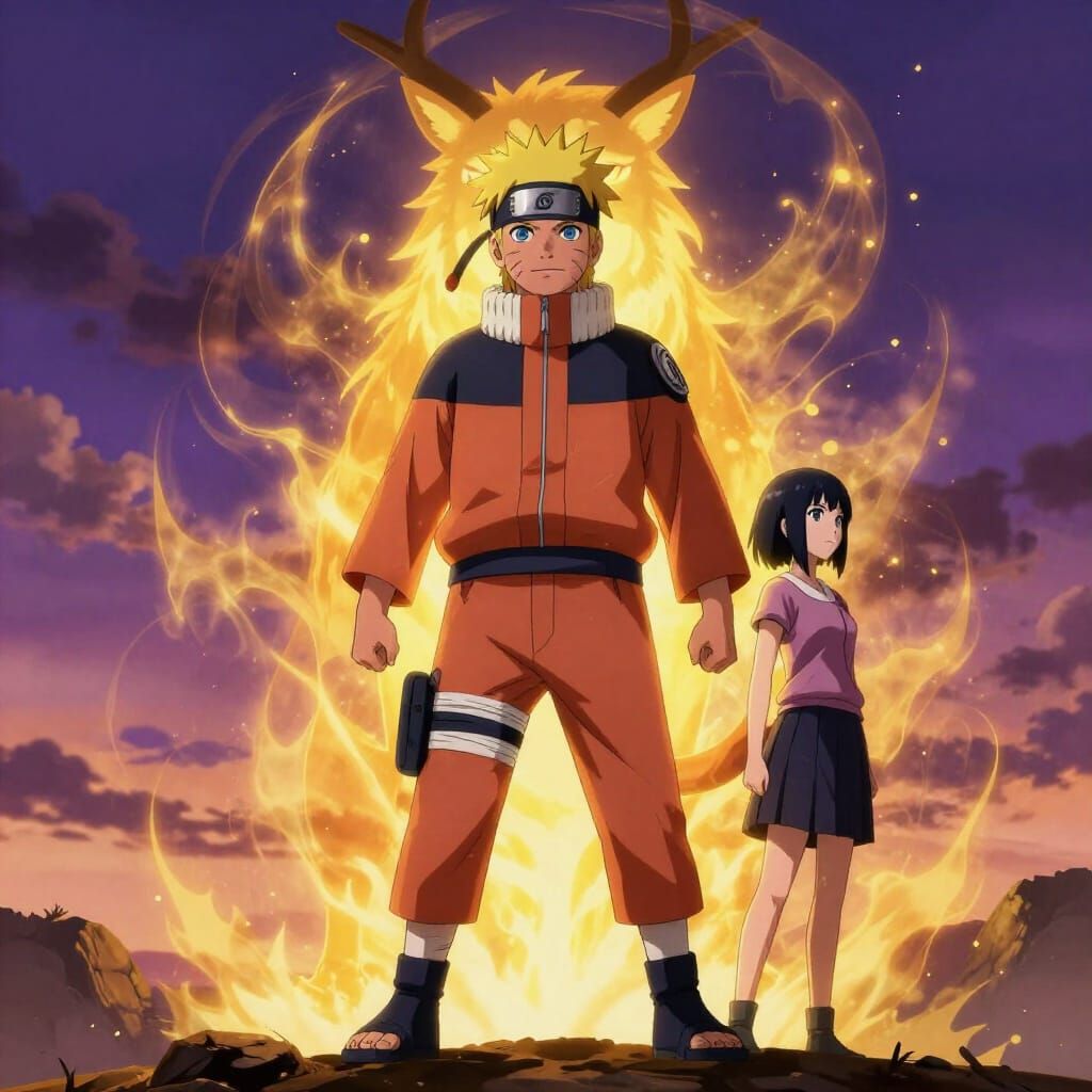 Naruto Seventh Hokage with Kurama, Dark Fantasy Art