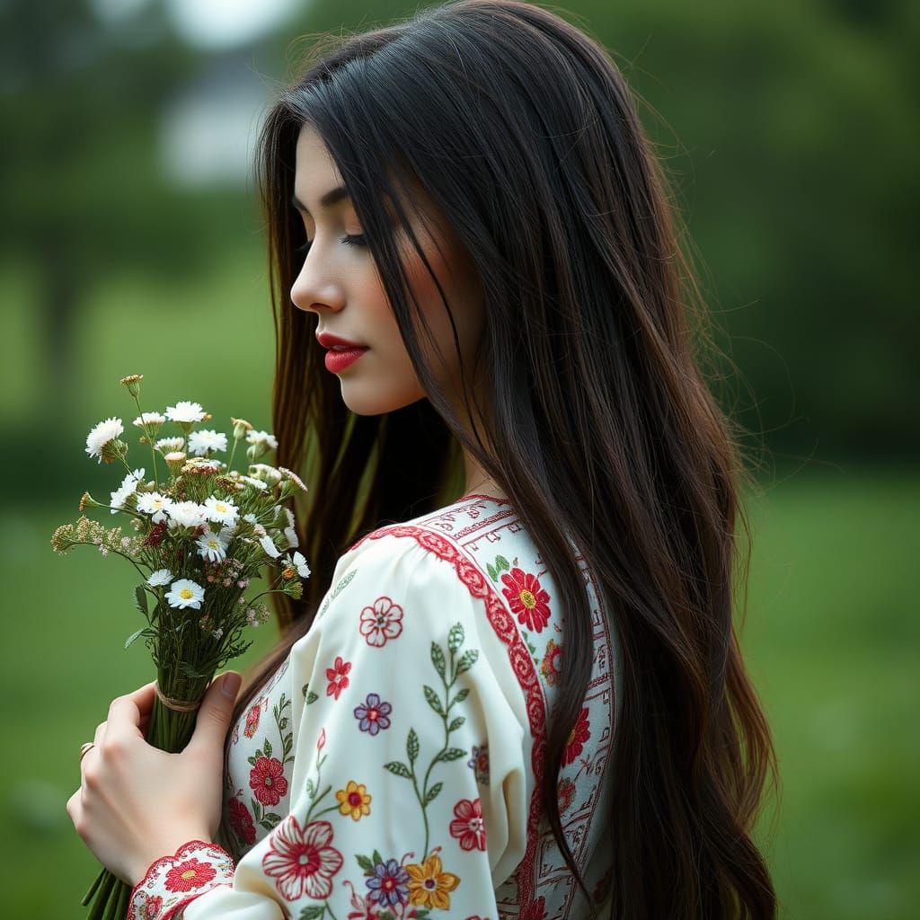 Ethereal Ukrainian Beauty in Traditional Embroidered Vyshyva...