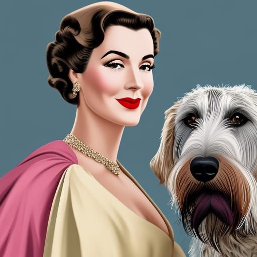 British Housewife and Wolfhound Portrait in 1940s Style