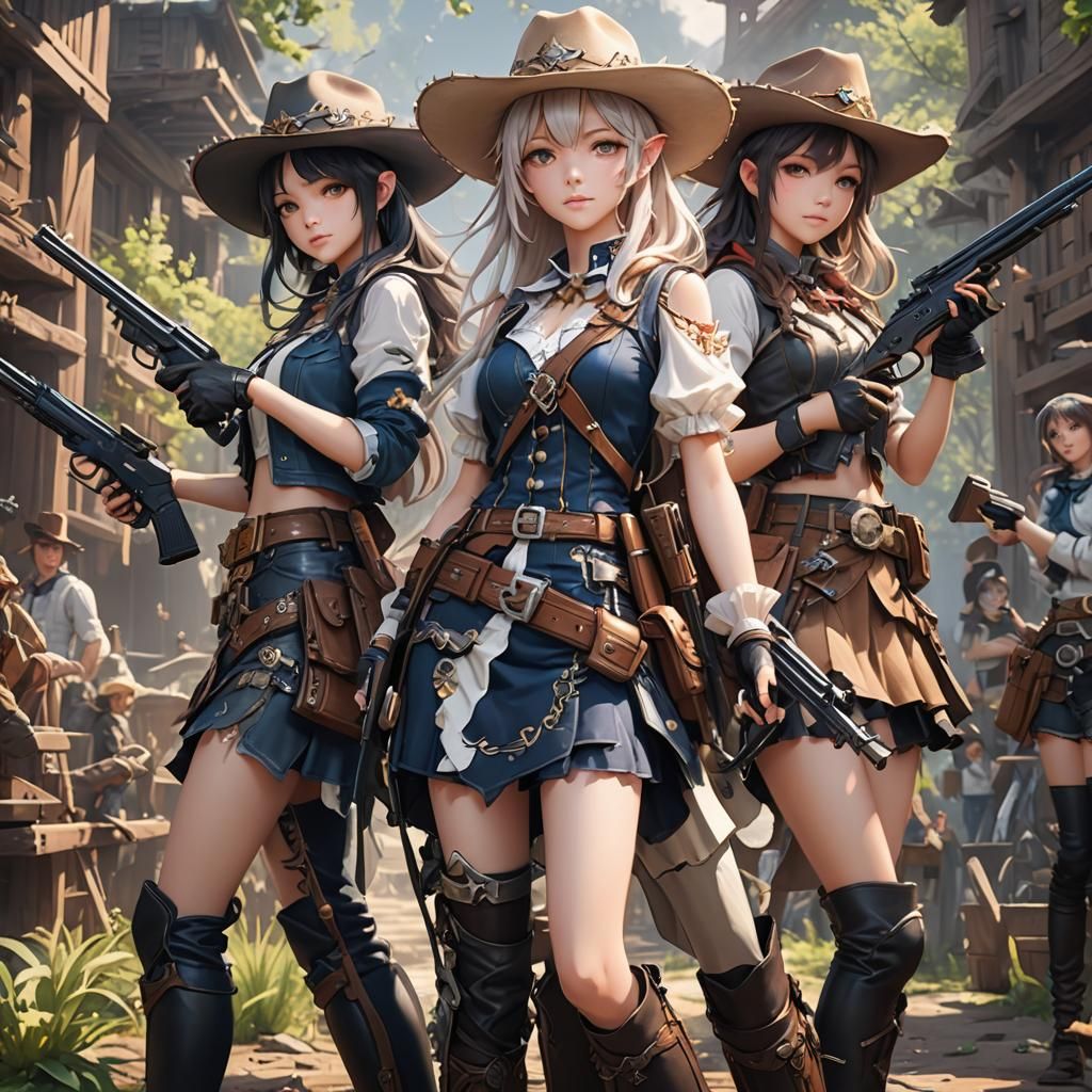 Fairies with Guns in Cowboy Anime Style