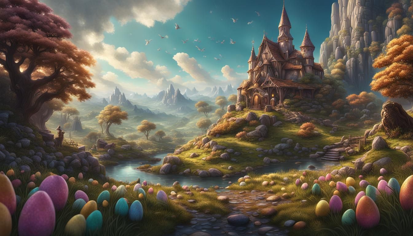 Easter Bunny in Fantastical Landscape