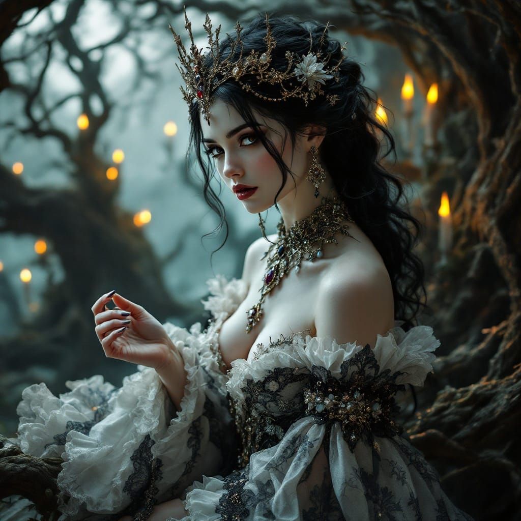 Baroque Fantasy Woman in Dreamlike Setting