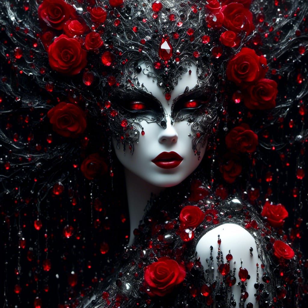 Masked Vampire Woman in Gothic Impasto Style