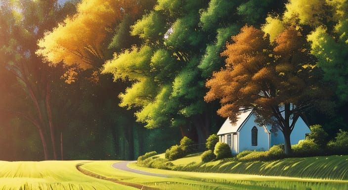 EV Car on Curly Road: Dreamy Impressionistic Landscape