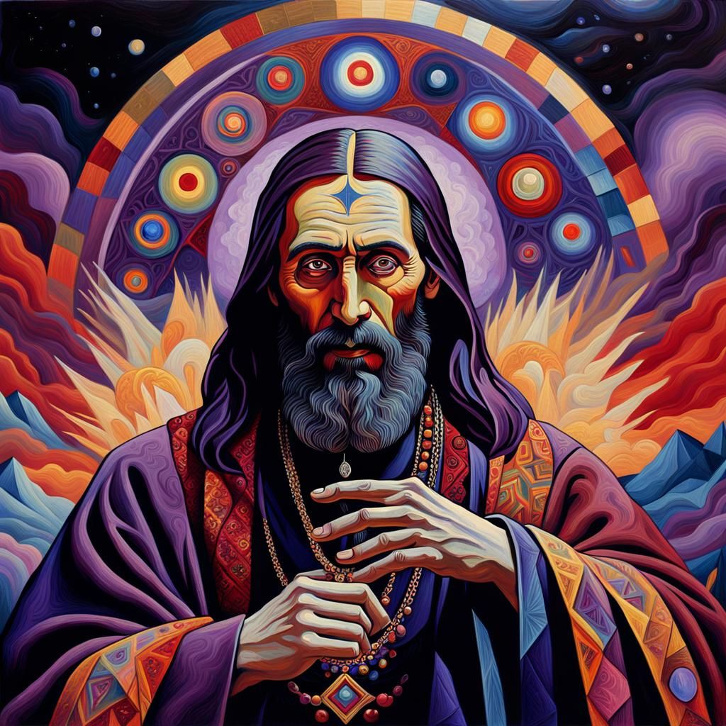 Rasputin in Mystical Surrealist Landscape