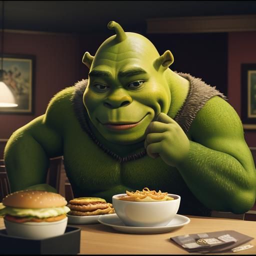 Shrek Eats a Big Mac: Cinematic Film Still