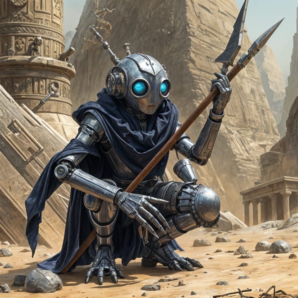 Steampunk Robot Warrior in Egyptian Setting