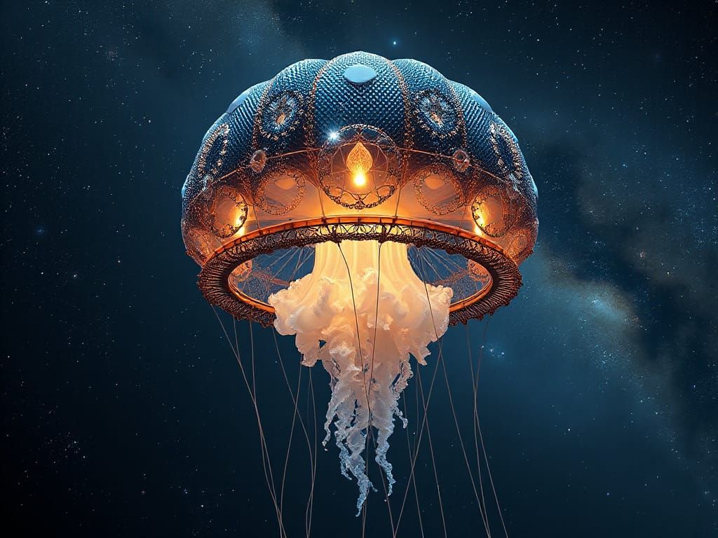 Bioluminescent Jellyfish Sphere Floating in Universe