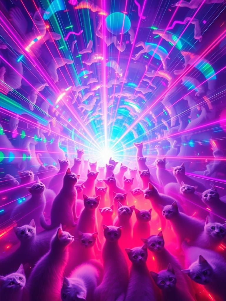 Epic Vortex of Radiant Cats in Neon-Lit Harmony