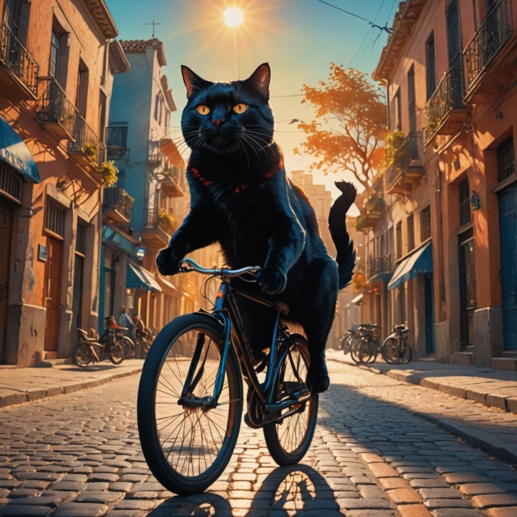 Black Cat Rides Bicycle Through Argentina: Matte Painting