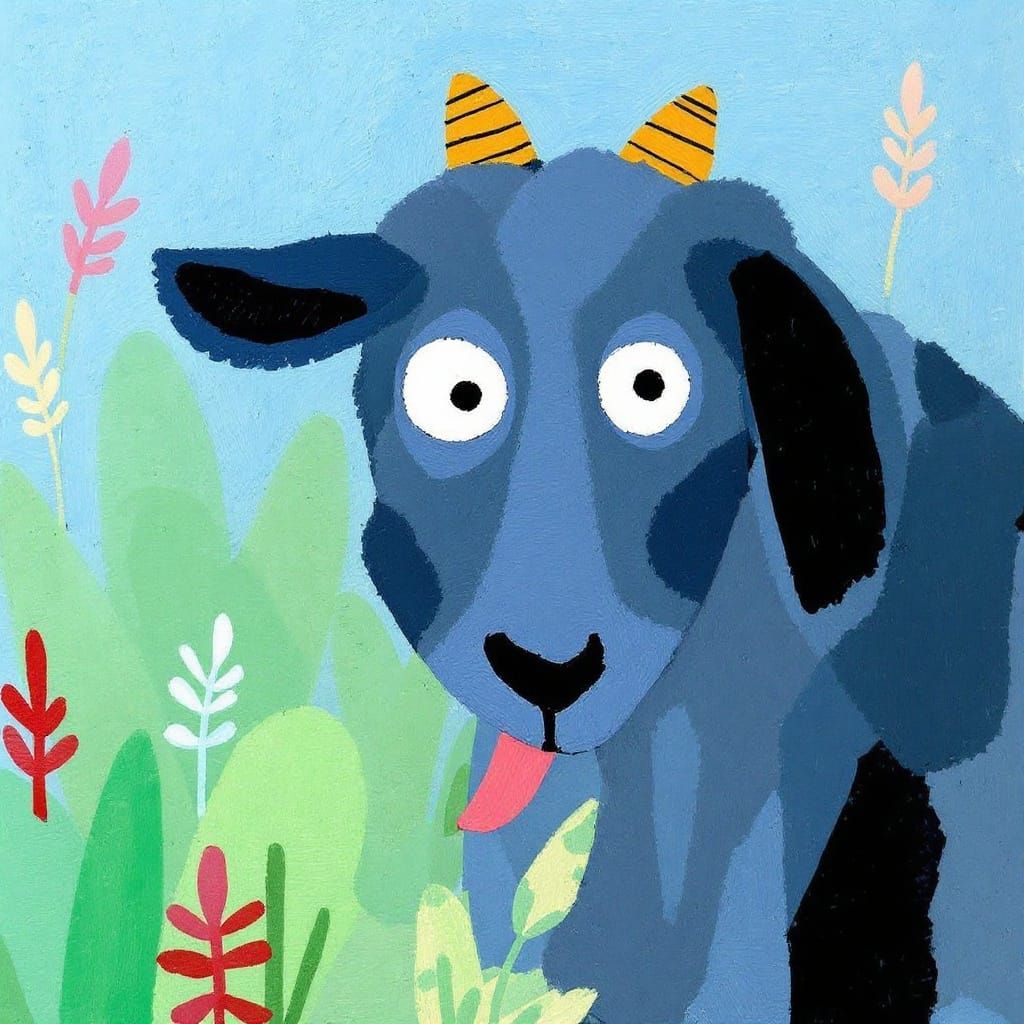 Vibrant Goat in Folk Art Style