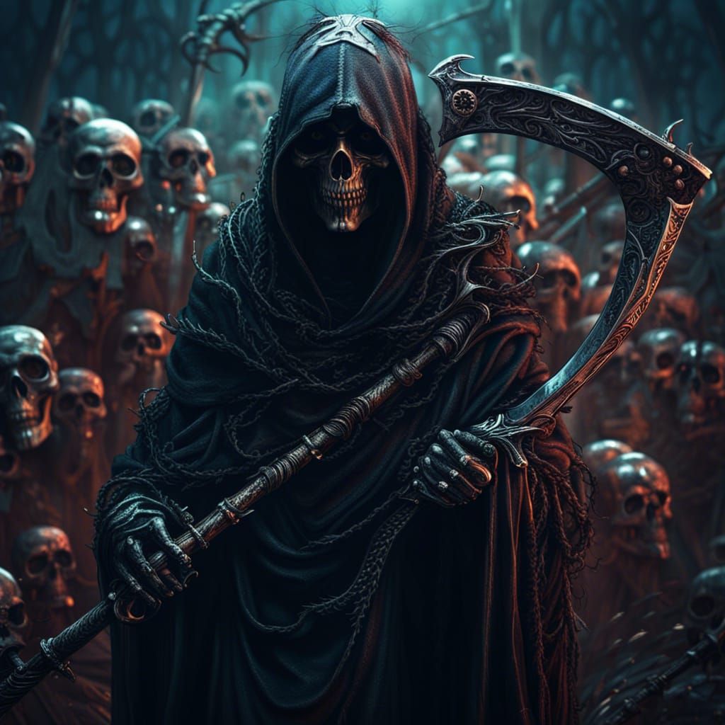 Ominous Grim Reaper with Skull Scythe