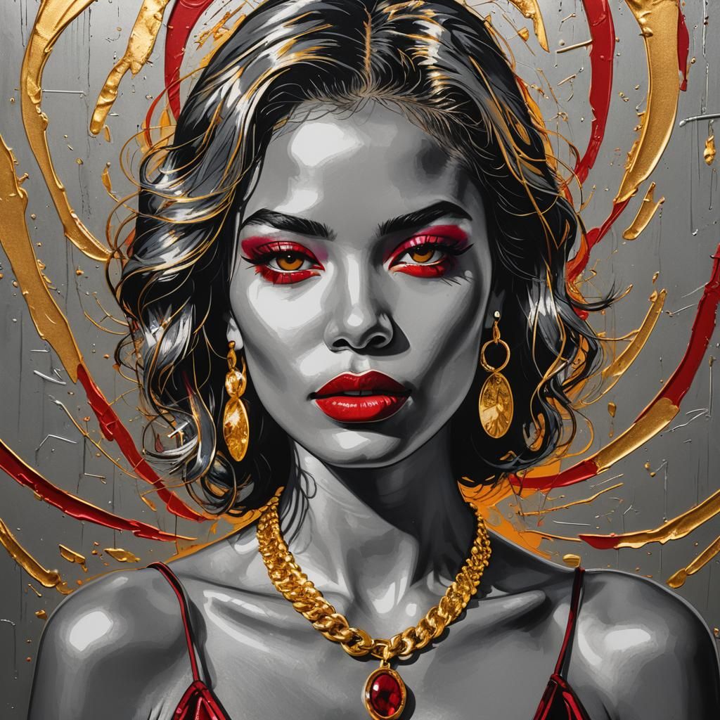 Vibrant Chicano Art Portrait with Gold Necklace