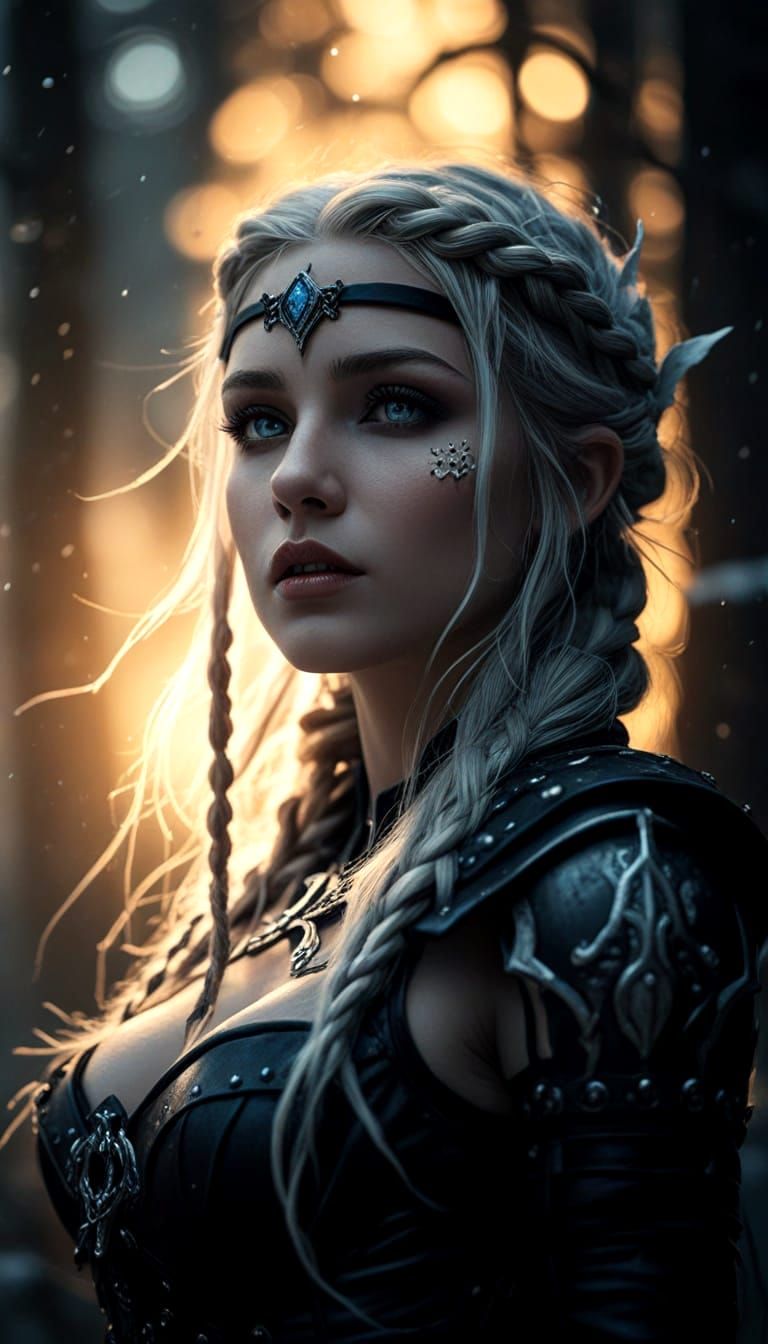 Ethereal Elf Viking Warrior in Dark Fantasy Realism