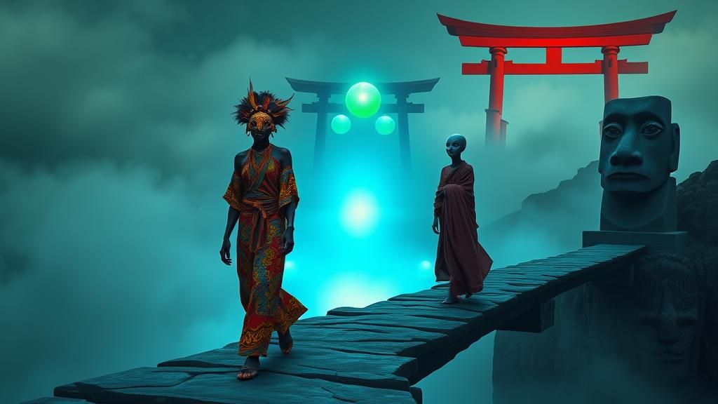 Interplanetary Bridge Scene in Surrealist Style