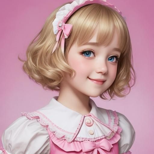 Cute Little Girl in Pink Dress, Hyperrealistic Art