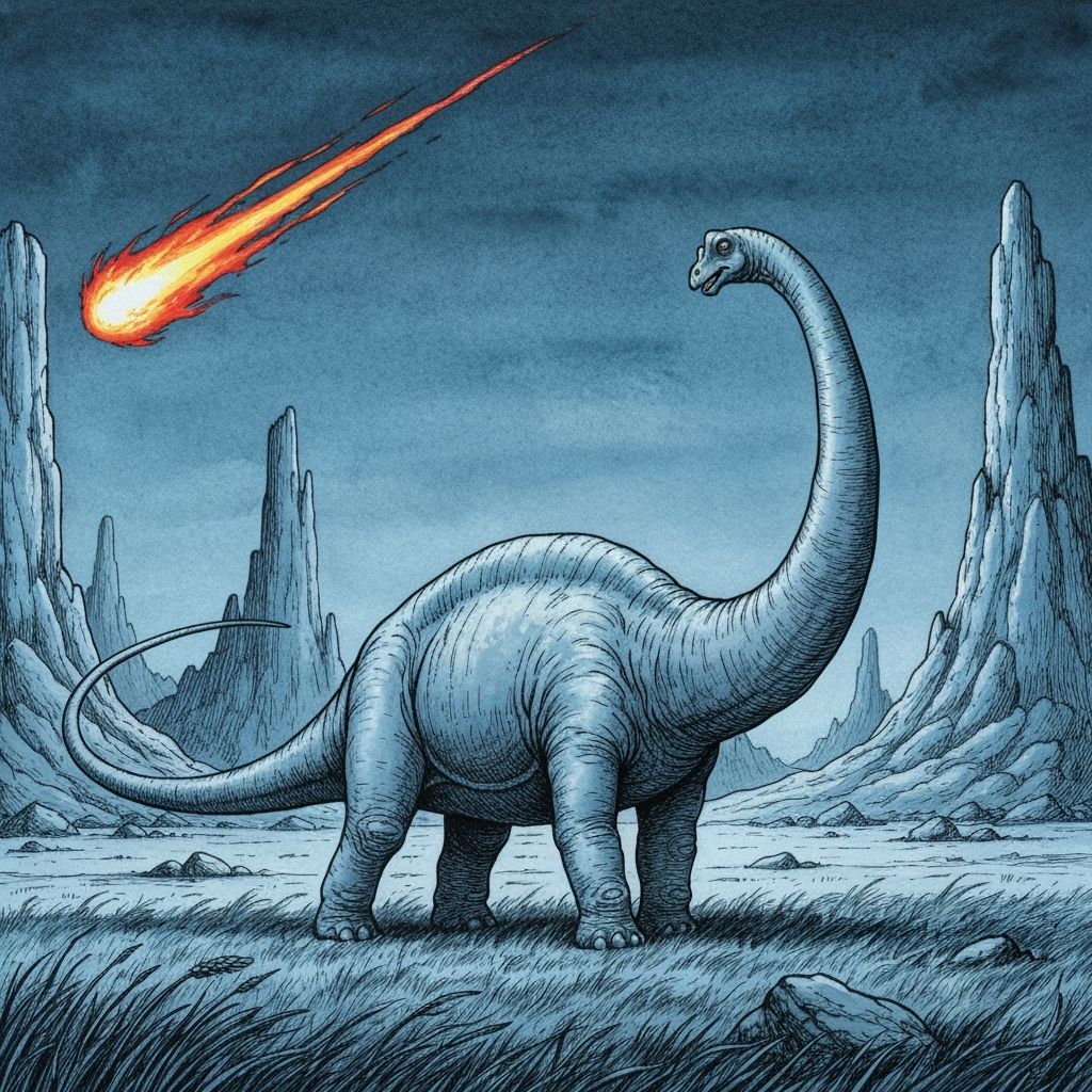 Brontosaurus Glimpses Meteorite in Edward Gorey Style