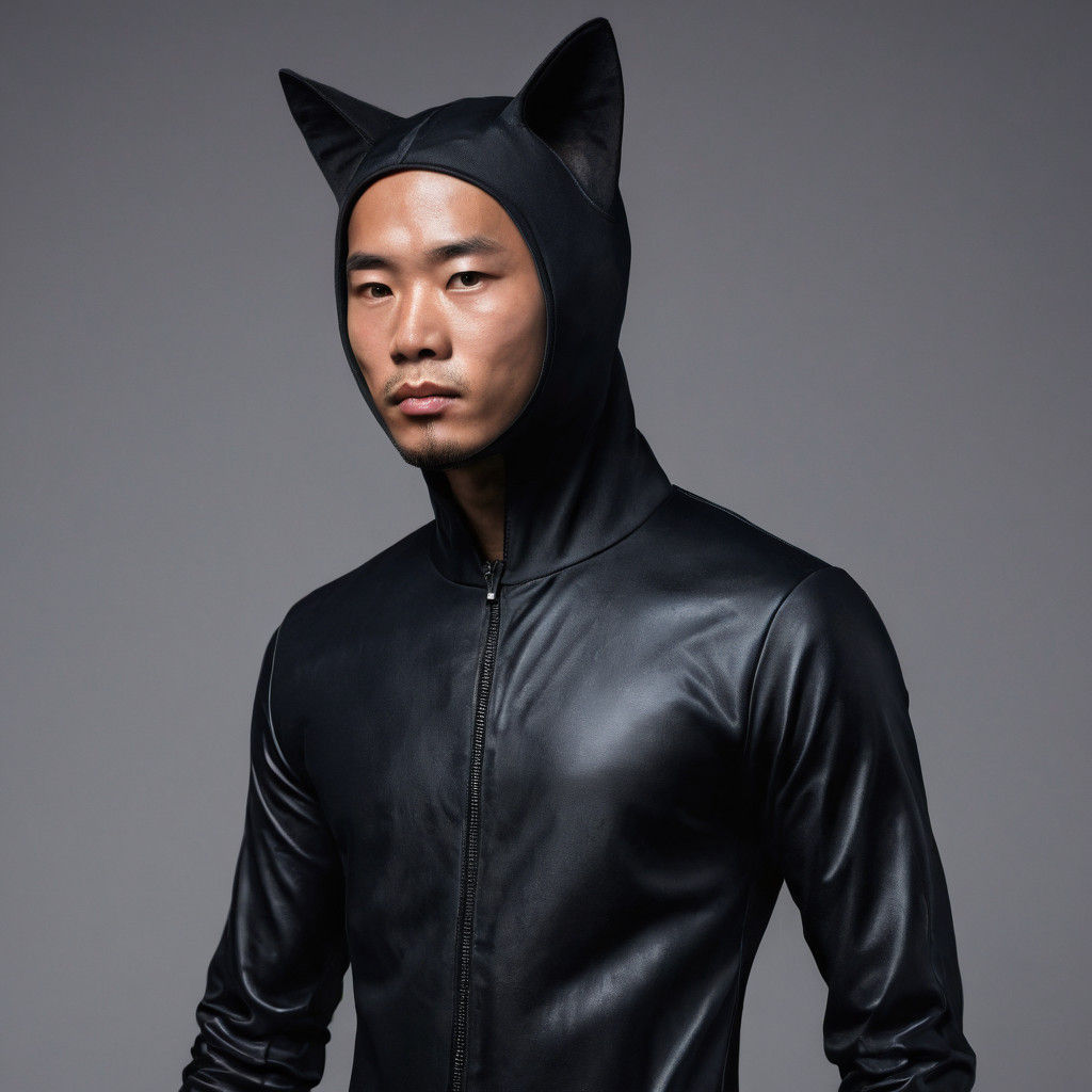 African Chinese Man Wears Feline Costume