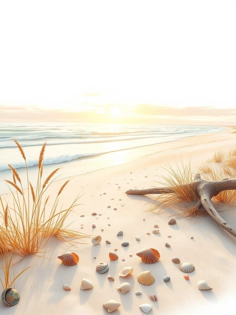 Warm Watercolor Sunset on a Tranquil Beach