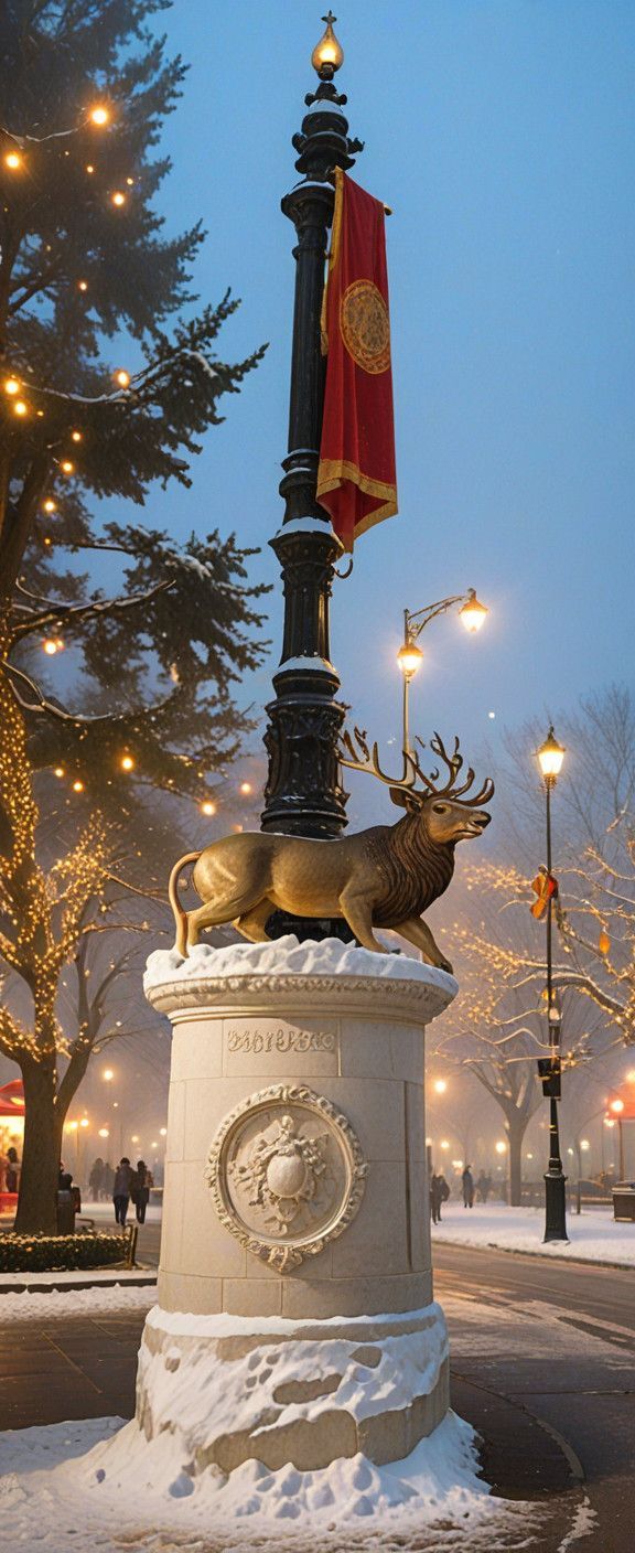 Whimsical Lion-Deer in Festive Whittier Landscape