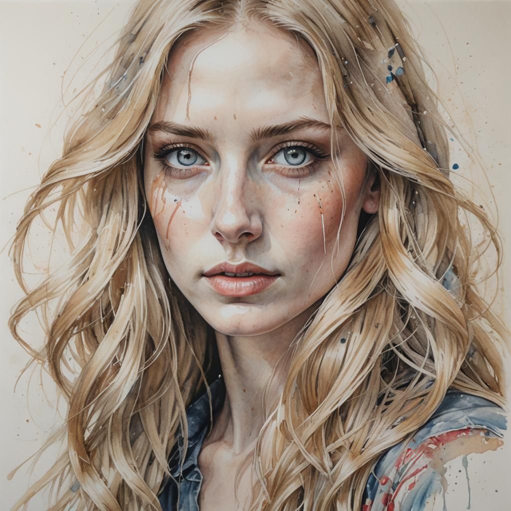 Elegant Watercolor Portrait of a Blonde Woman