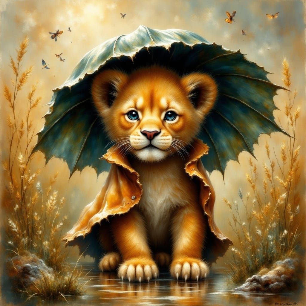 Lion Cub in Raincoat, Artistic Style