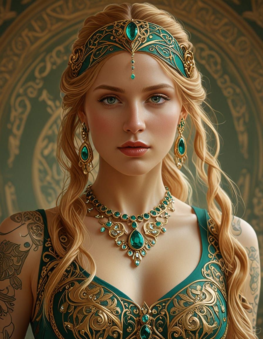 Jeweled Woman With Poison Sign in Art Nouveau Style