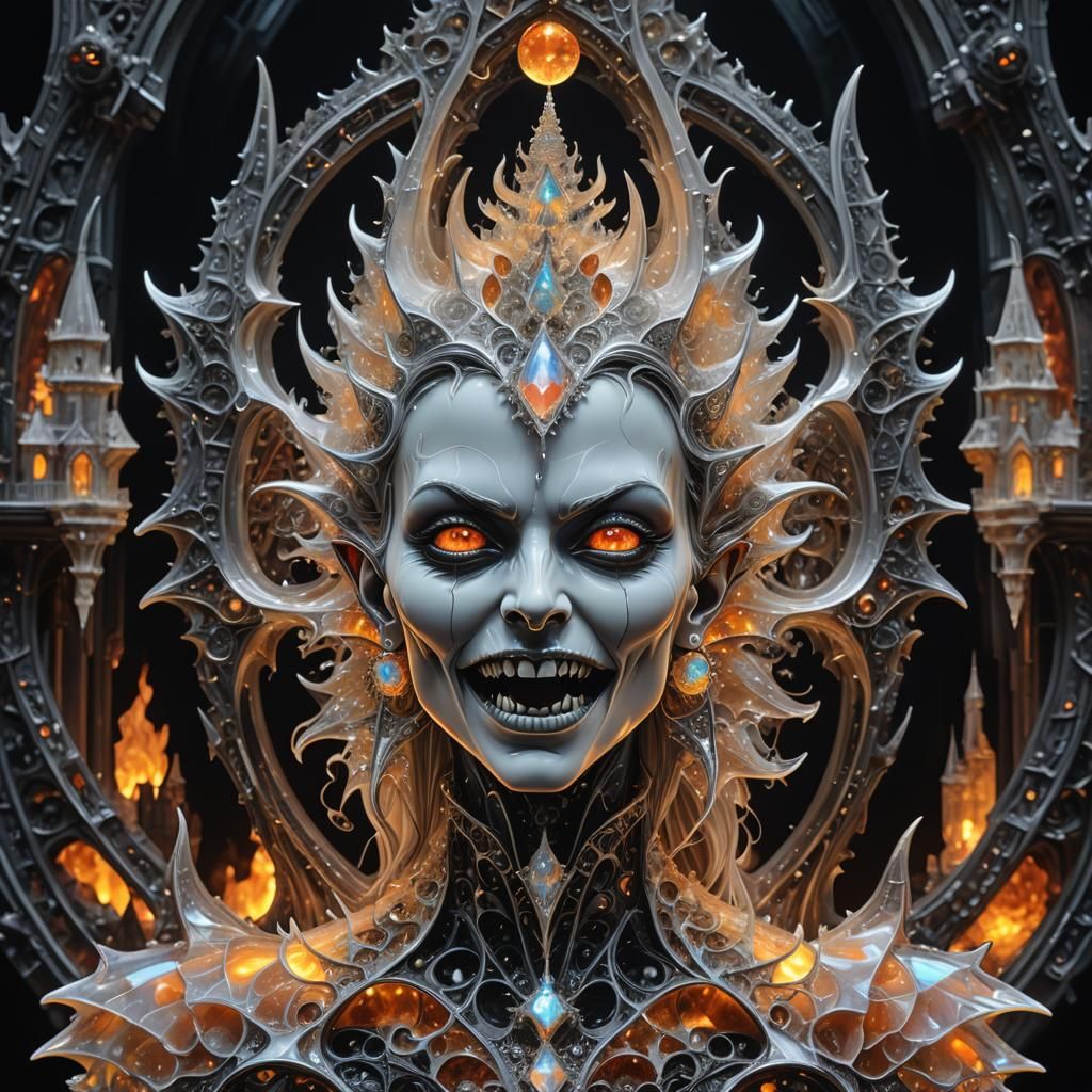 Fractal Vampire Sculpture with Crystal Fangs