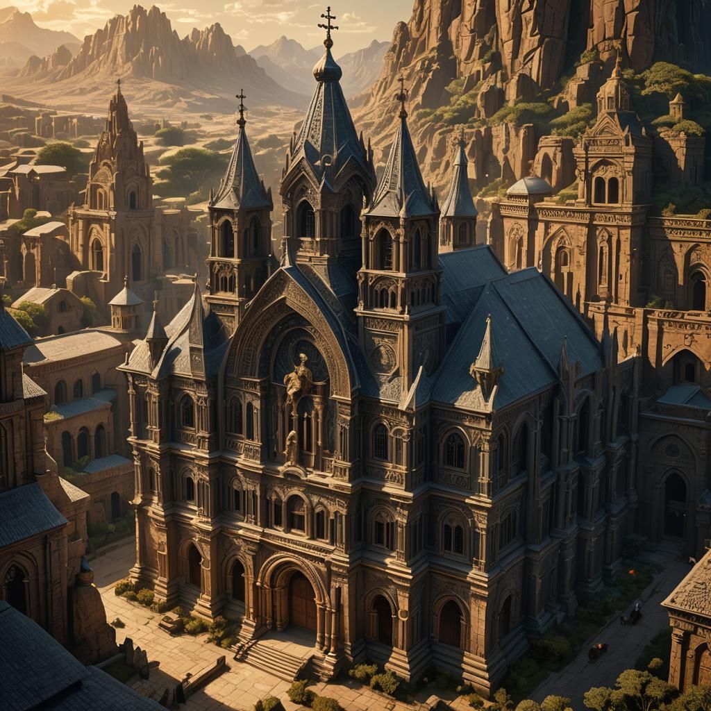 Majestic African Church in Dark Fantasy Style