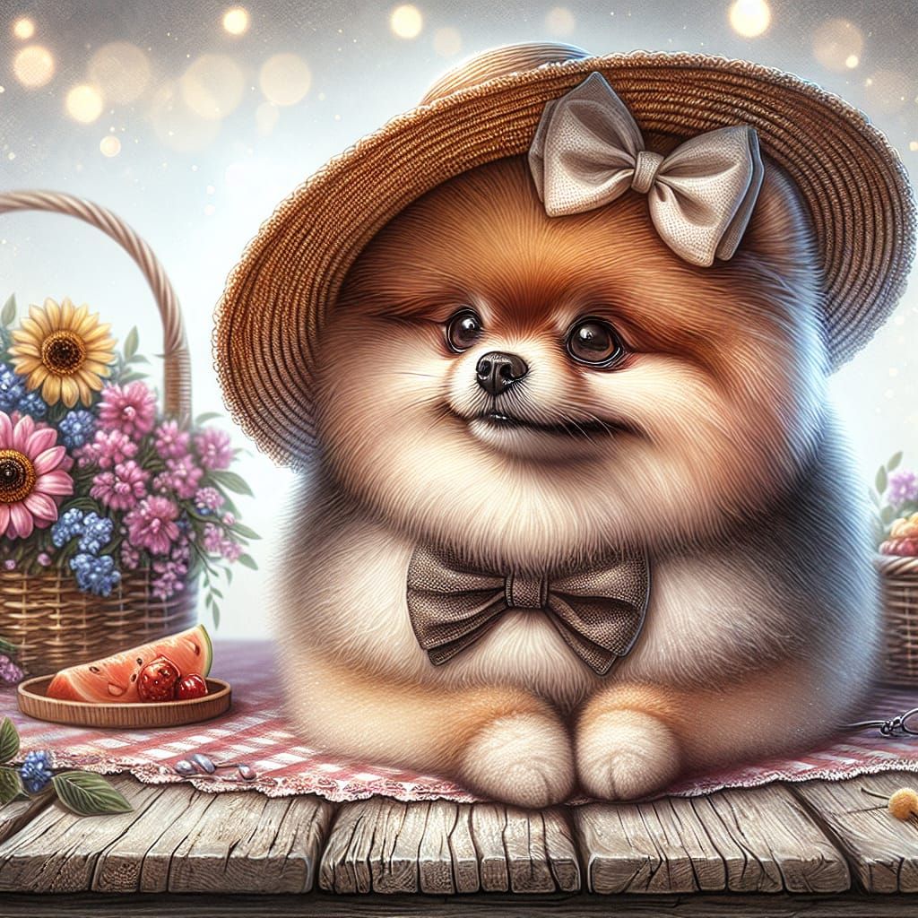 Funny Pomeranian Dog Caricature in Vintage Style