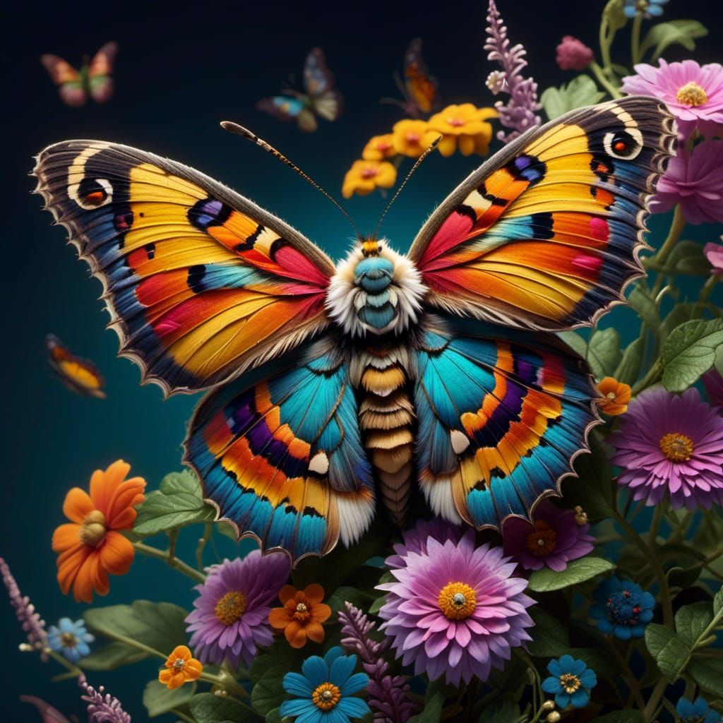 Butterfly on Flower in Hyperrealistic Close-Up