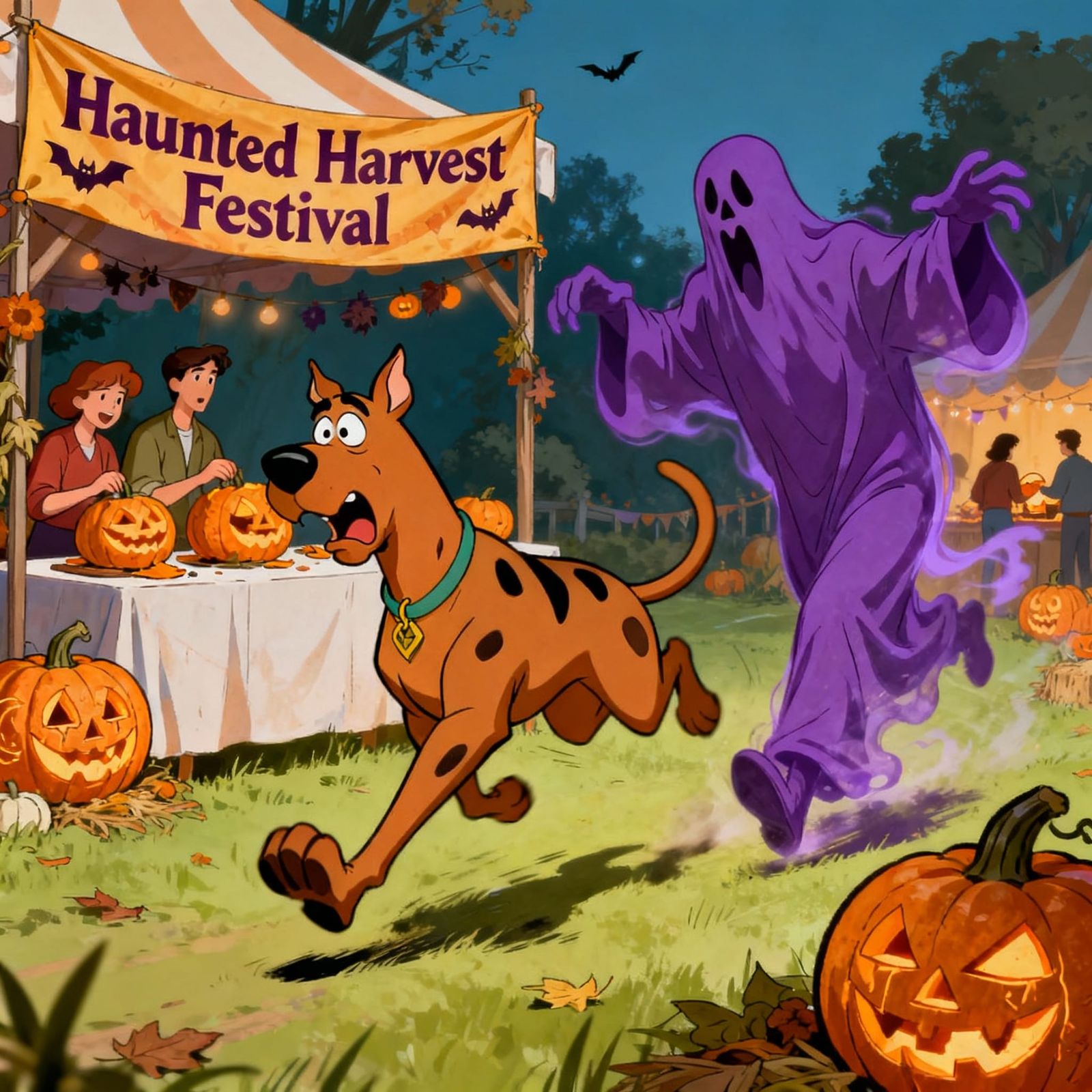 Scooby Doo Flees Purple Phantom at Harvest Festival