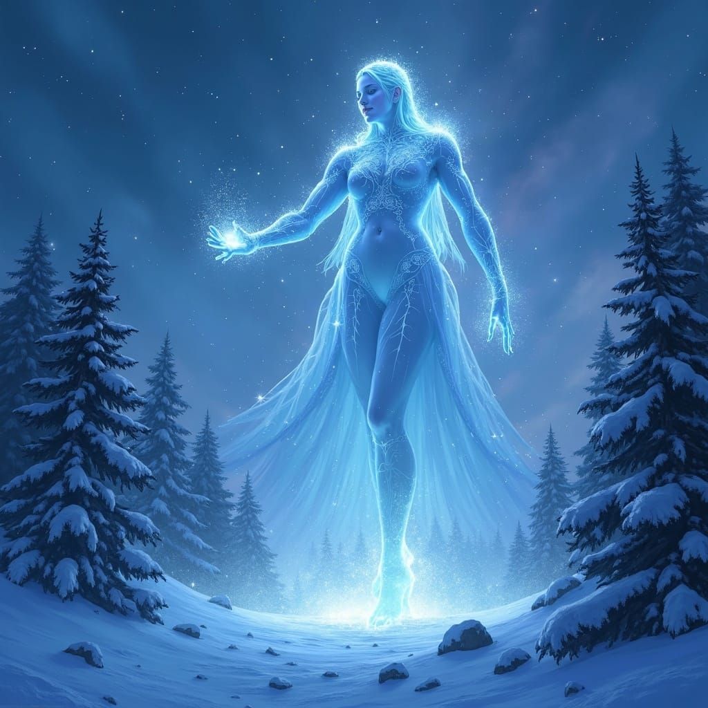 Majestic Frost Goddess in Digital Painting Style