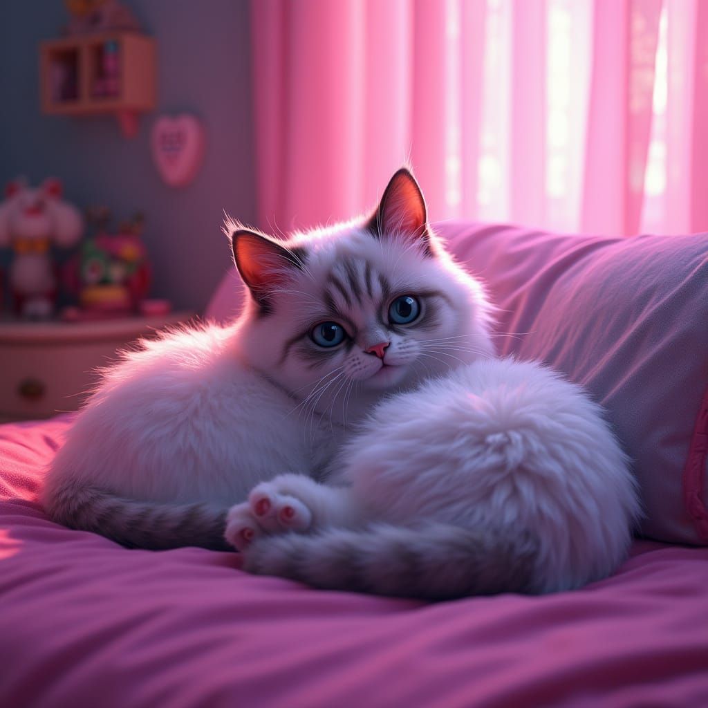 Seal Point Ragdoll Cat in Neon Cozy Home