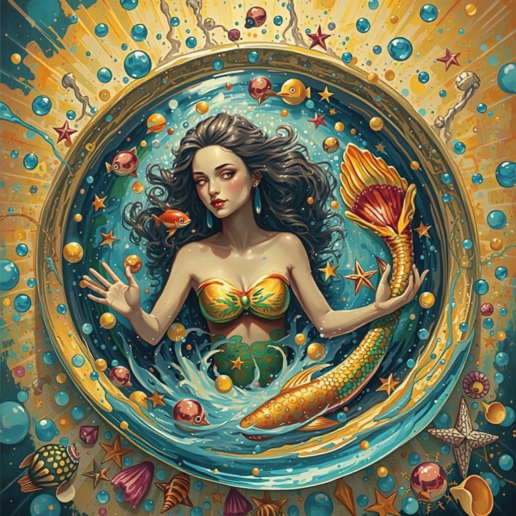 Surreal Mermaid Bath in Graffiti Art Style