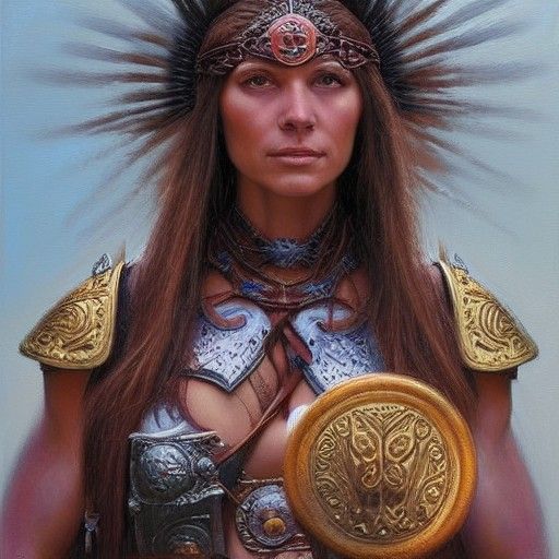 Warrior Woman in Oil Painting Style