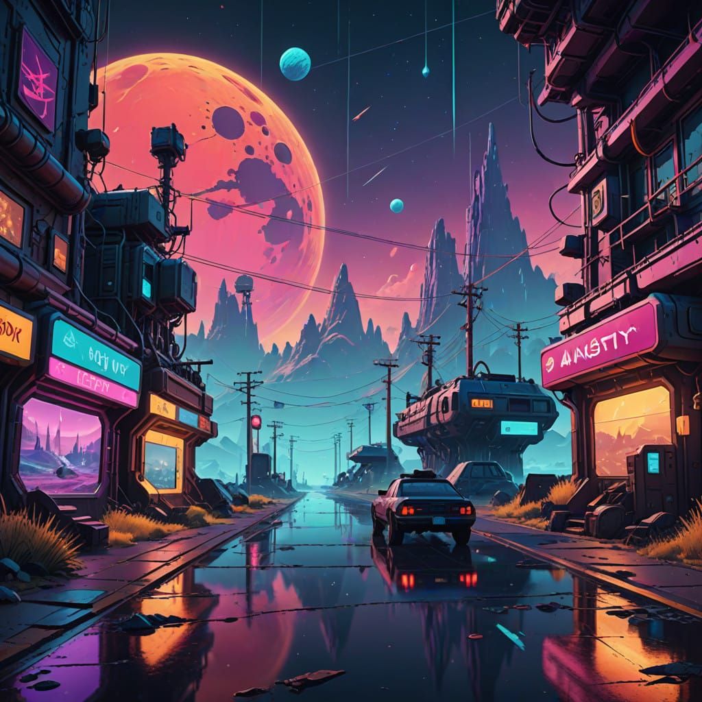 Glowing Guild Logos in Neon Fantasy World