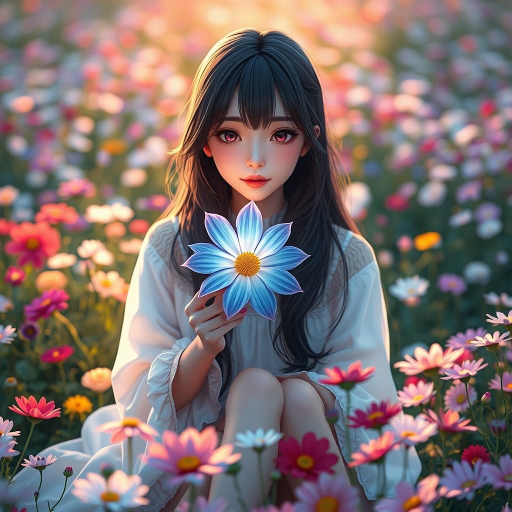 A Woman in a Field of Colorful Blooms