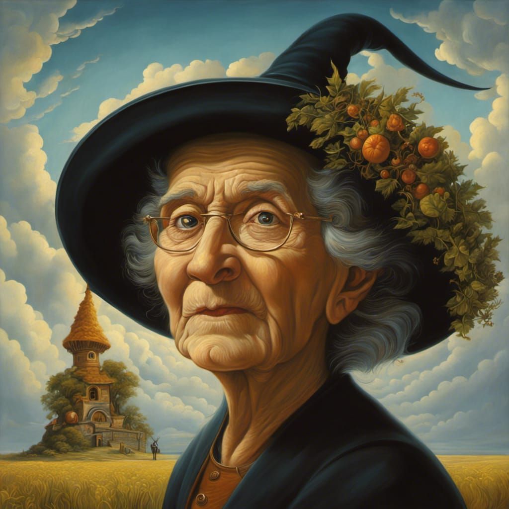 Old Witch Selfie in Visionary Surrealist Style