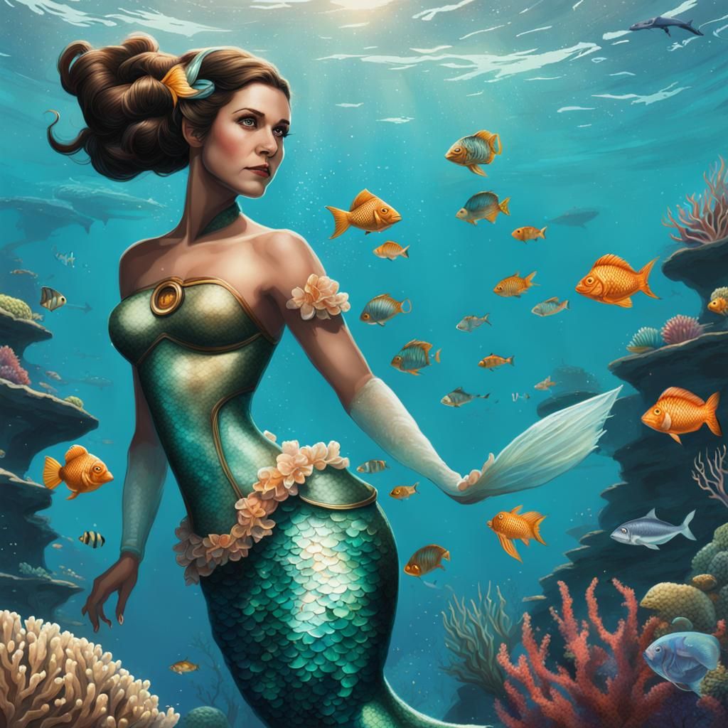Leia Organa as Mermaid in Coral Reef