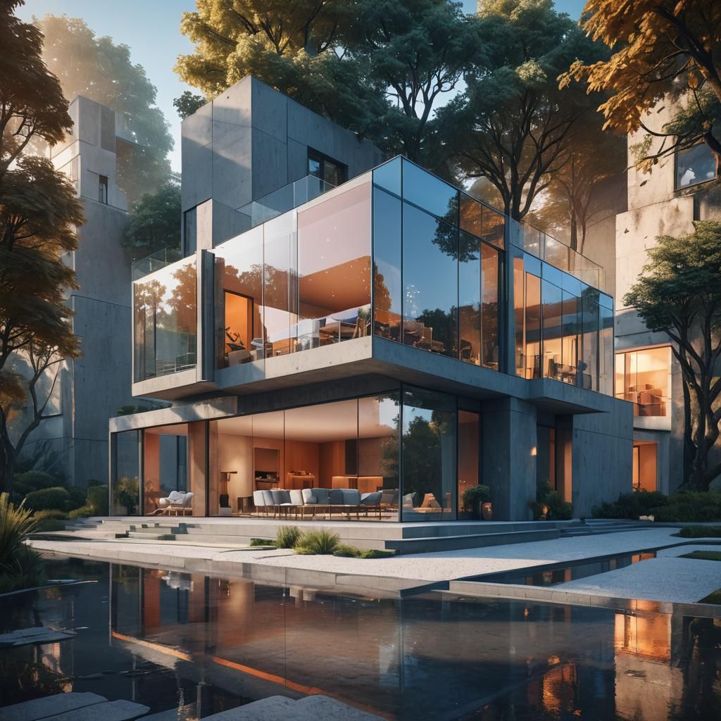 Modern Glass Villa in Prague: Matte Painting
