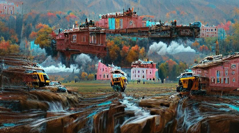Runaway Train Approaching Mill Town: Digital Matte Painting