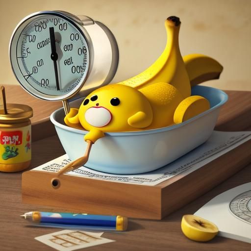 Sick Banana Cartoon Character as Oil Painting