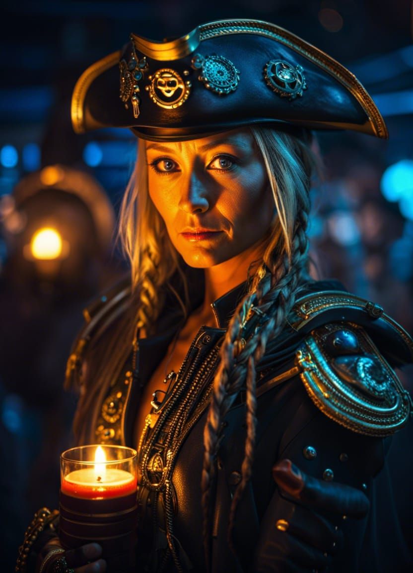 Cyberpunk Space Pirate with Monkey in HDR