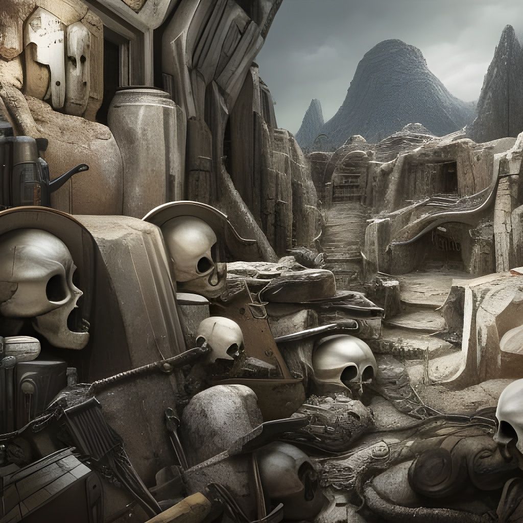 Giger Skull on Stone Wall in Hyperdetailed Style