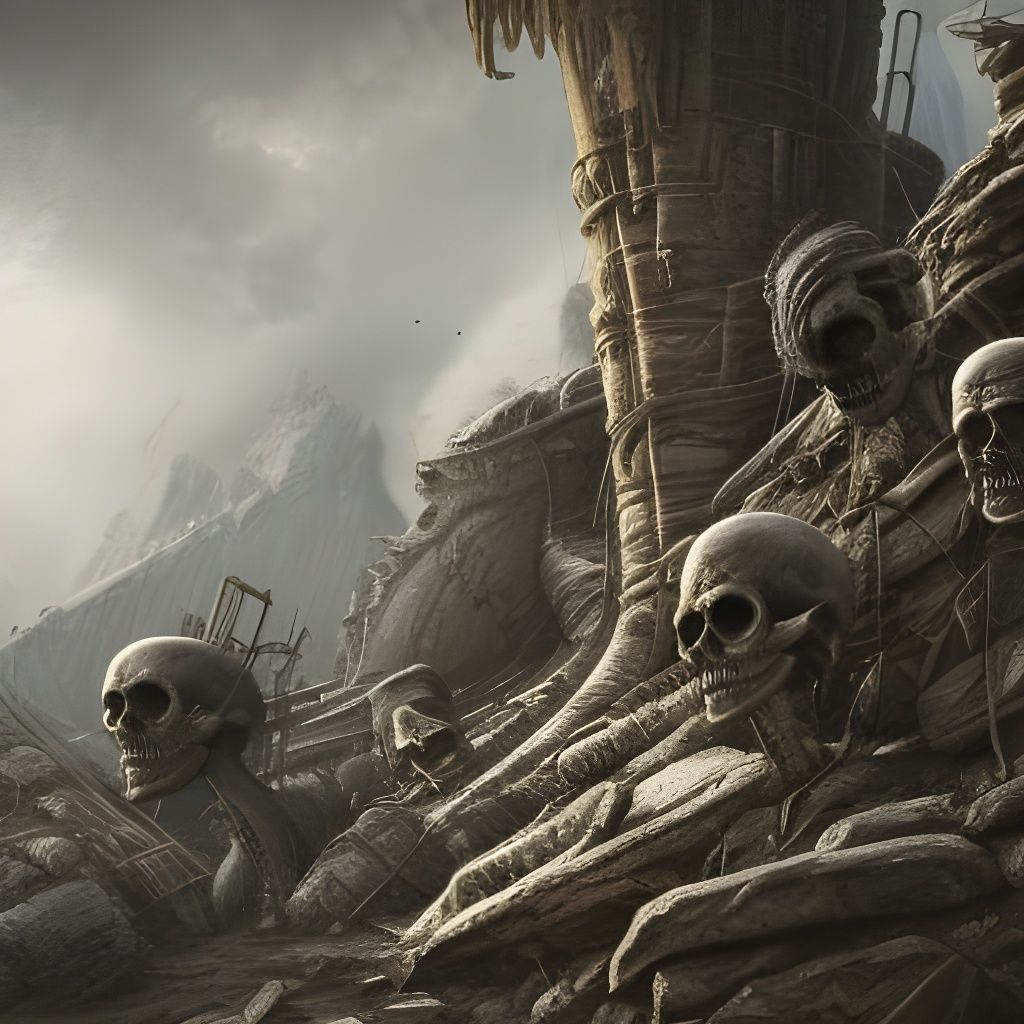 Giger Skull on Stone Wall in Hyperdetailed Rendering