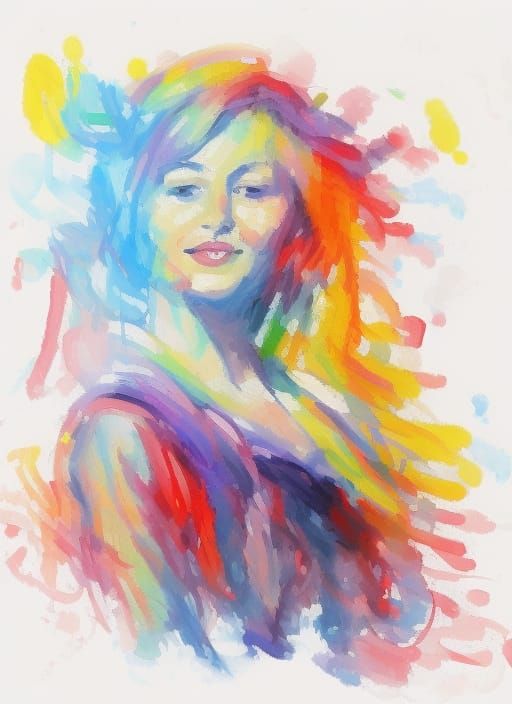 Colorful Impressionist Watercolor Portrait of a Woman