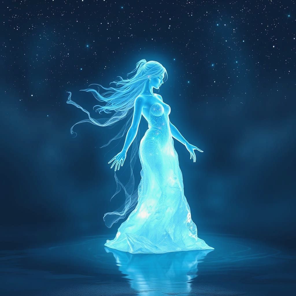 Ethereal Ice Goddess Under Aurora