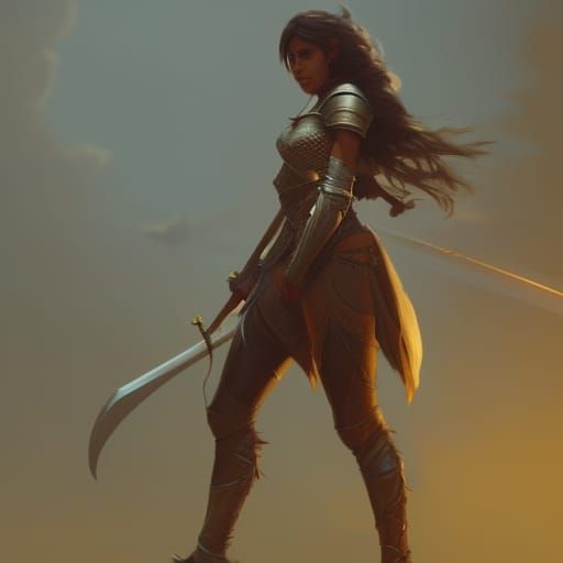 Girl Knight Concept Art in Orange and Teal